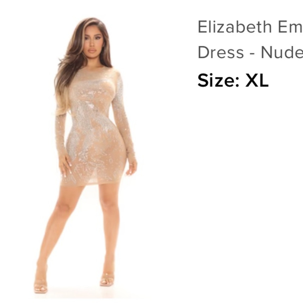 Nude blinged out mini dress